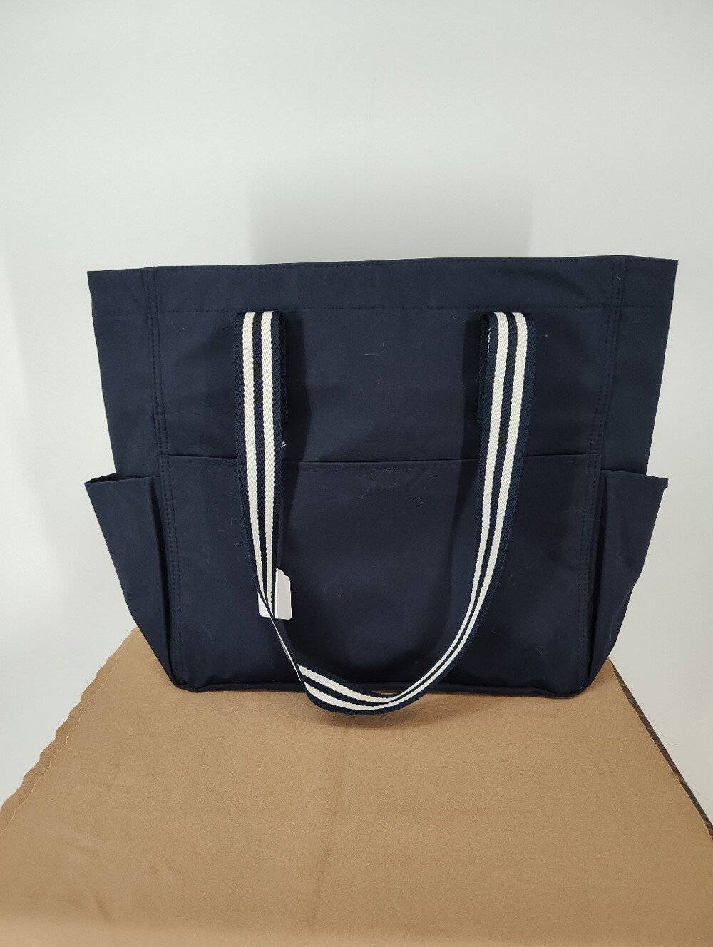 thirty-one Transit Tote Navy with Striped Shoulder Handles